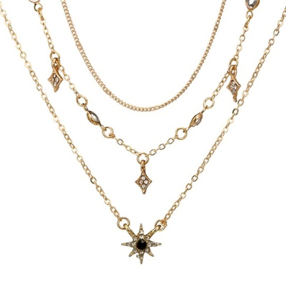 dainty necklace layered gold pendant chain star - Picture 2 of 2